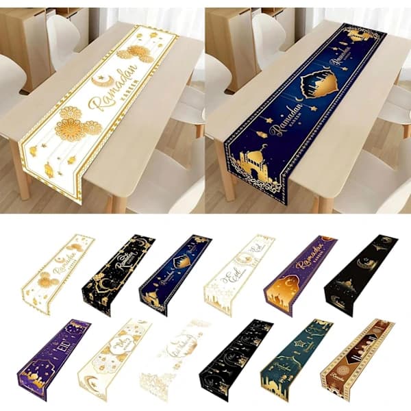 Bordløper Eid Mubarak Måne Stjerne Duk Ramadan Dekorasjoner 2024 Eid Fest Borddekorasjoner Islamsk-33x183 cm
