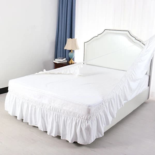 Sengekappe Snøhvit Børstet Polyester Sengekjørt 137x190cm Tre Sider Støvete Stretchstoff