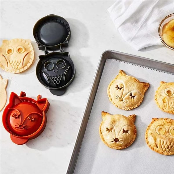 /HA/Klassiska minimuffinsformar Räv- och ugglaform för barnkalas, One Press Skogsdjur Höststuga Pajset, 2-pack degtryckare Pocket Pie Pre