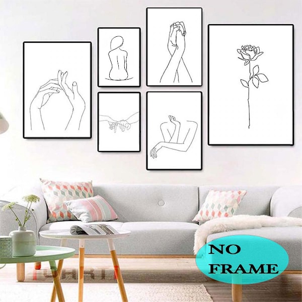 Wekity - Minimalistisk stil väggkonst canvas tryck affisch, enkel abstrakt skiss konst ritning dekor för hem vardagsrum sovrum kontor och barn