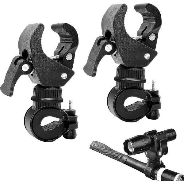 2 stk. Cykellys Holder, 360 Graders Rotering Foran/Bagpå Cykel Styr Klip, Til Cykel Led Lampe Holder