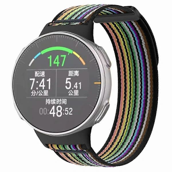 För Polar Vantage Kellon ranneke Nylon Loop Säädettävä ranneke [] Musta Sateenkaari