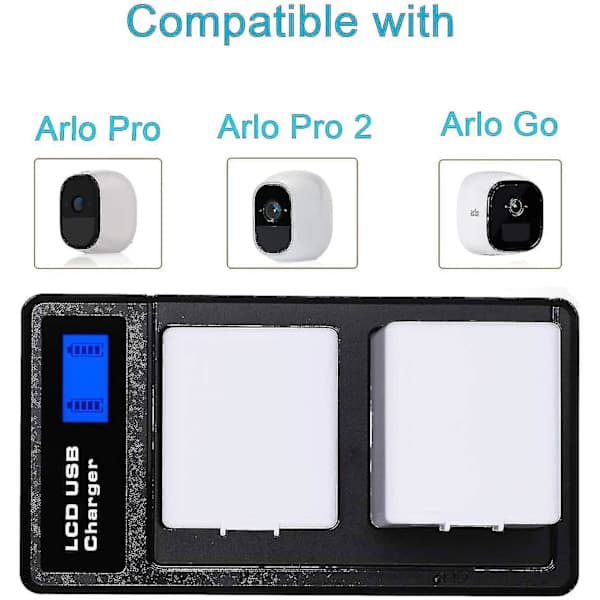 Dobbelt batterilader til Arlo Pro-batteri, Arlo Pro 2-batteri, Arlo Go-batteri, LCD-batterilader