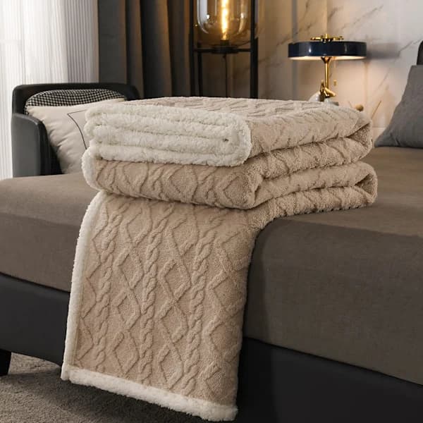 Vinterkoselig Teppe Fluffy Sofatrekk 100 x 150 cm Lys Kamel Hvit, Mykt & Varmt Teppe som Sofateppe Sengteppe Teppe Plysj Tykk