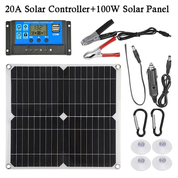 20A solcelleladningsregulator, solcellepanel-opladerregulator, multifunktionel justerbar LCD-skærm med dobbelt USB-port-timer