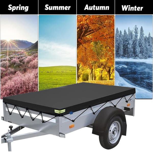 Trailerovertræk, 420D Polyester Vandtæt UV-resistent Med Elastiksnor, Til Transport Og Opbevaring, Sort, 214 x 122 x 13 cm