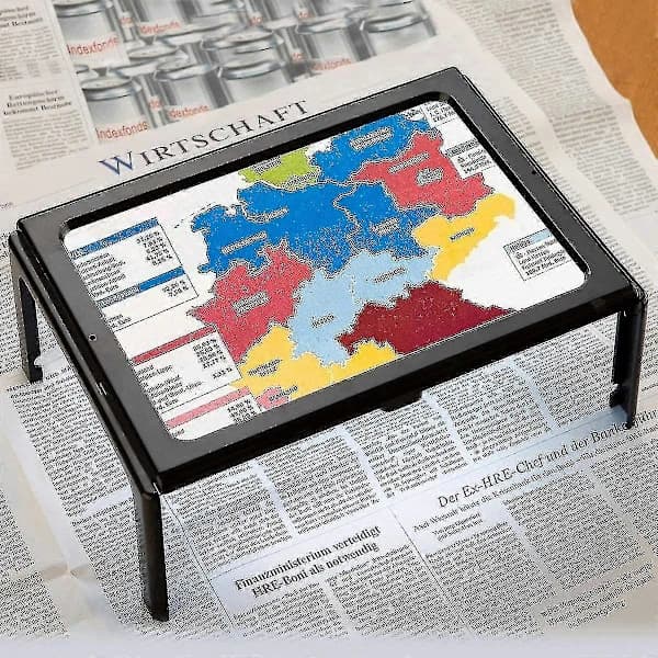 Stor A4 Læsemagnifier med 4 LED-lys, Håndfri Foldbart Bordstativ, 3x Forstørrelsesglas i Fuld Sidestørrelse