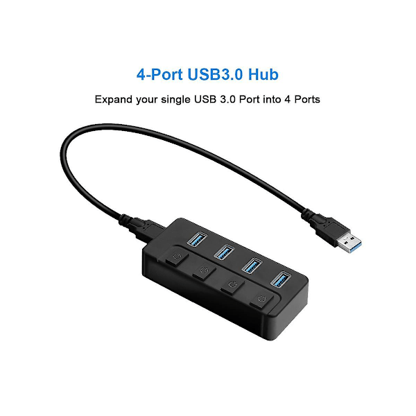 4-porttinen USB 3.0 -keskitin, tietokoneen moniliitäntäjakaja, USB-jakaja, USB-laajennuslaturi Wi