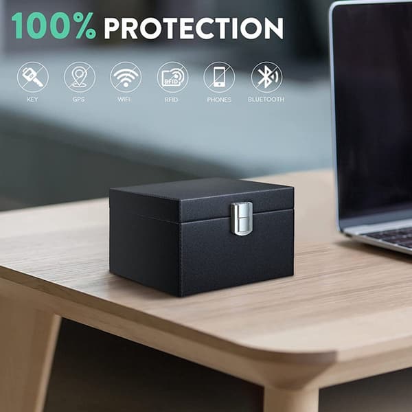 Faraday Nøglefob Signalblokerende Sæt, PU Læder Hardcase Med 2 RFID/NFC Afskærmningsposer Til Nøglefri Biler, 3-Dele, Sort