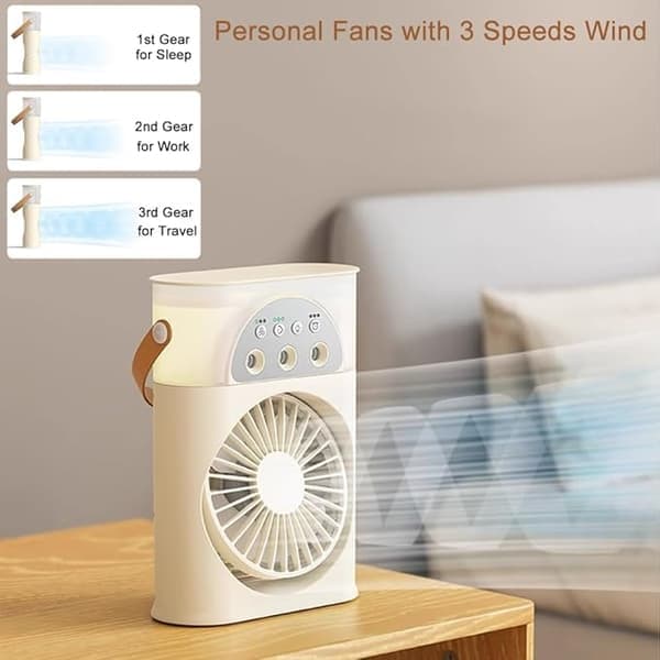 Bærbar Dimbefugter, Bordventilator, Håndholdt Ventilator – Luftfugter, 3 Hastigheder, Timerfunktion
