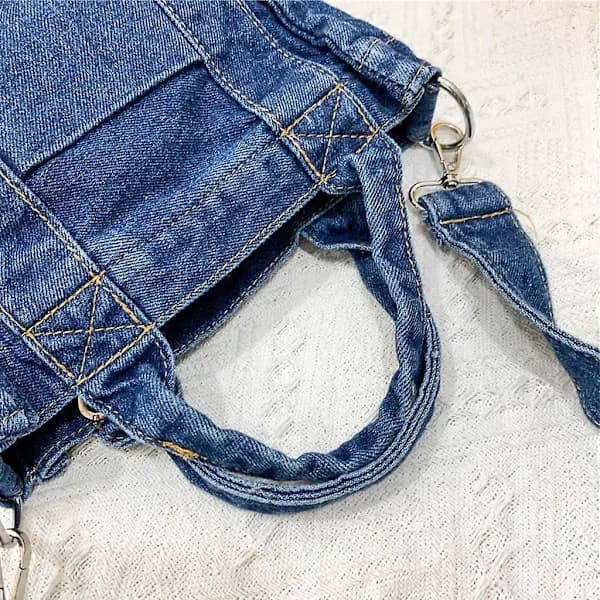 Multifunktionel Blød Denim Lomme Skuldertaske Dame Shopper Mørkeblå