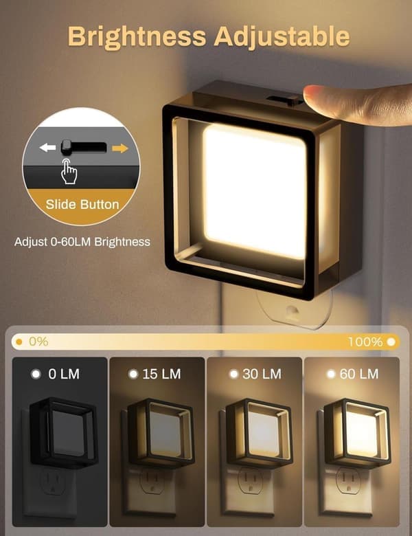 2x Night Light with Sensor – EU Plug – Dimmable Wall Lights – Geometric Design – Warm White Light – Modern Decor