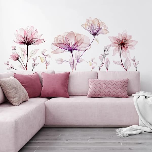 HA-Stora Blommiga Väggdekaler Rosa Blommande Väggstickers Sovrum