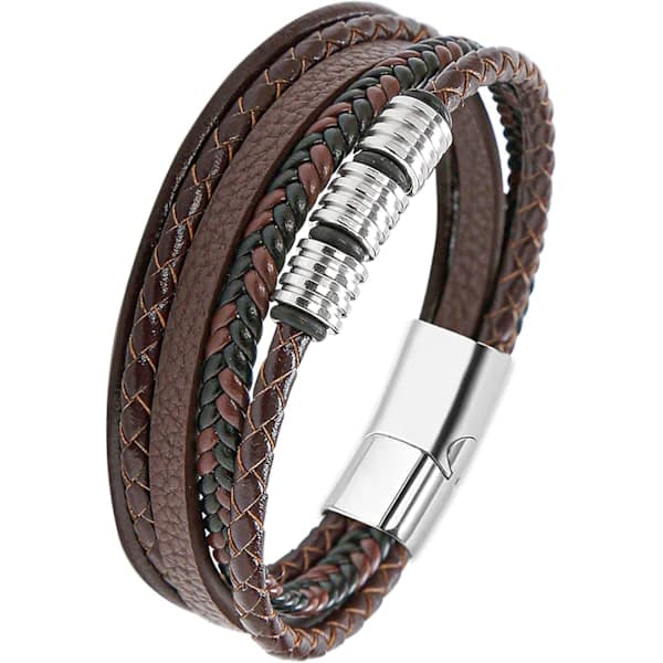 Læderarmbånd til mænd, armbånd til mænd, jernarmbånd til mænd, armbånd i rustfrit stål til mænd, vikingearmbånd E