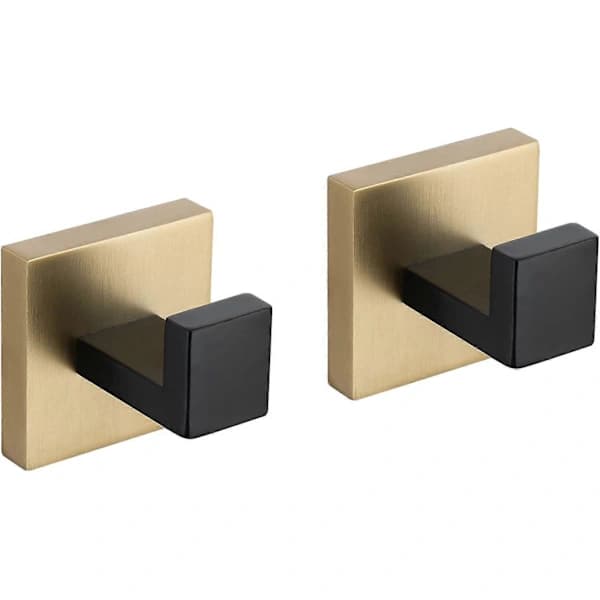 HA~Håndklædekrog Enkelt Hænger Holder Rustfrit Stål Mat Sort+Guld 304 Rustfrit Stål Krom Finish Håndklædekrog 2-pak