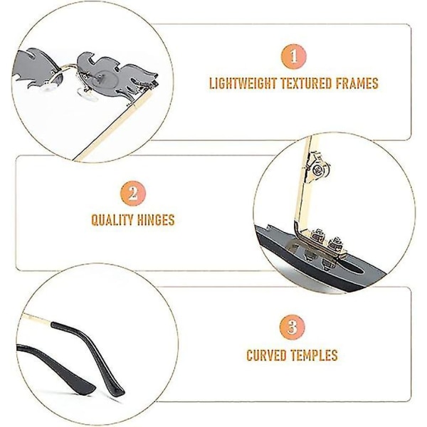 5 parin rimless-aaltoliekin liekkisilmäsarjan, retro punk -tyyliset aurinkolasit liekkimuodon lasit