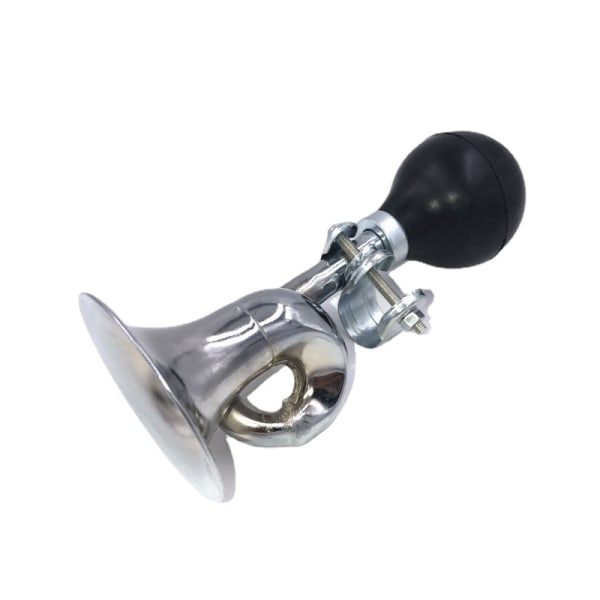 Horn - 1 stycke, inre diameter på klämman 2,2 cm, munöppning 7,5 cm, total längd ca 18 cm, plast, silver + svart