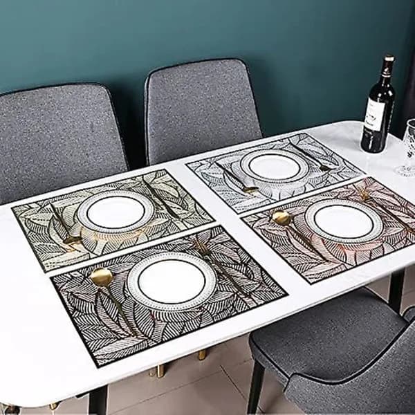 4-pack rektangulära dekorativa bladformade bordstabletter i PVC, ihåliga matbordstabletter Silver
