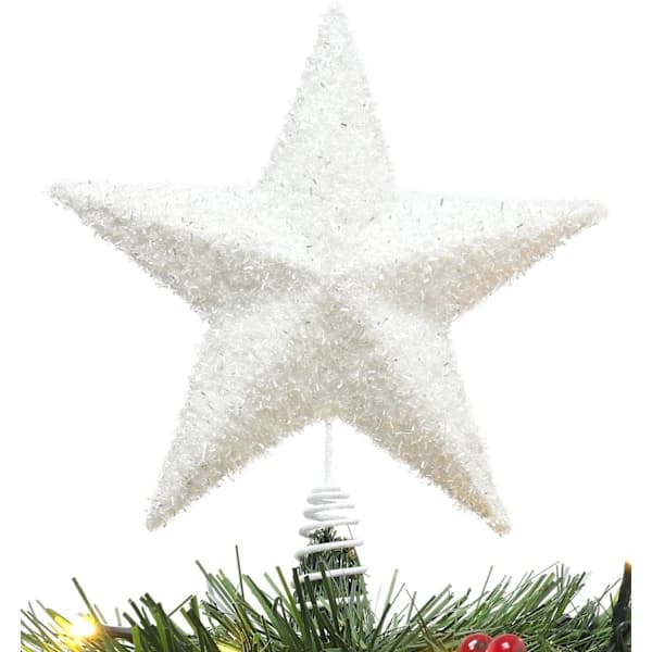 19cm Vakker Hvit Glitrende Toppstjerne - Juletretopp