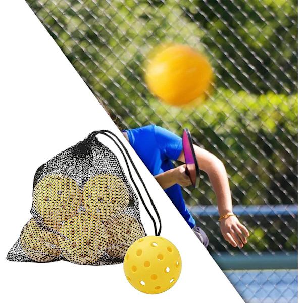 6 st Pickleballbollar 40 Hål Hållbara 74mm Tävling Boll med Nätpåse Utomhus Pickle Bollar för Inomhus och Utomhus Turneringsspel