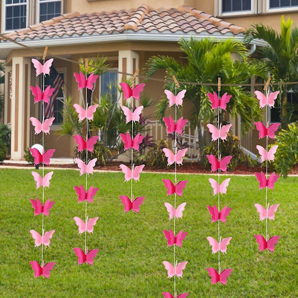 Sommerfugl hængende guirlande 3D papir bunting banner fest dekorationer bryllup baby shower hjem indretning pink 4 pakke, 110 tommer lang hver