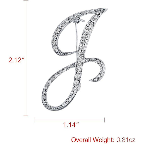 A-Z Initial Letters Brosch för kvinnor, Silverpläterad metall strass klar AAA+ kristall kavajslag pin broscher1Pcs, WZ-1141R