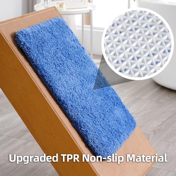 3-delt badeværelsesmåttesæt, blød absorberende mikrofiber, U-formet toiletmåtte, skridsikker gummibagside, til badeværelse, blå, 40 x 60 cm