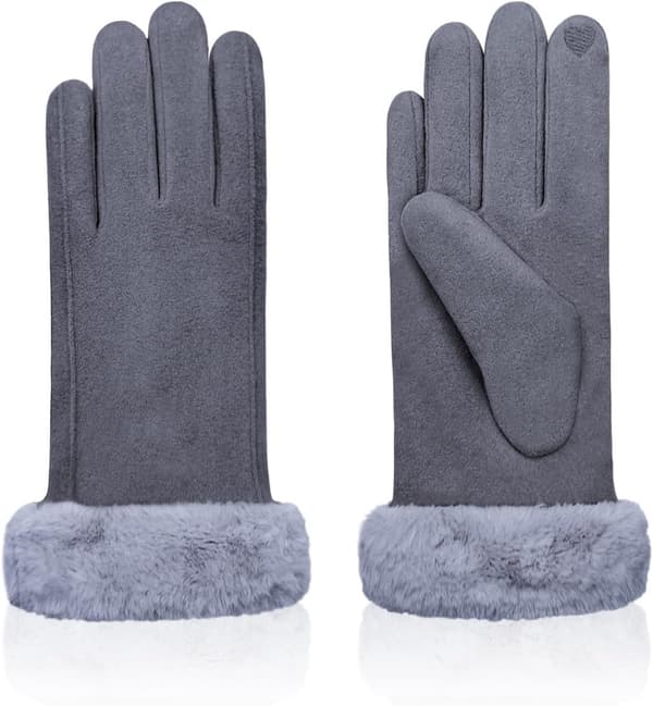 Vinterhandsker til kvinder, vindtætte fleeceforede touchscreen-handsker til udendørs aktiviteter, grå, én størrelse, 20 x 23 cm