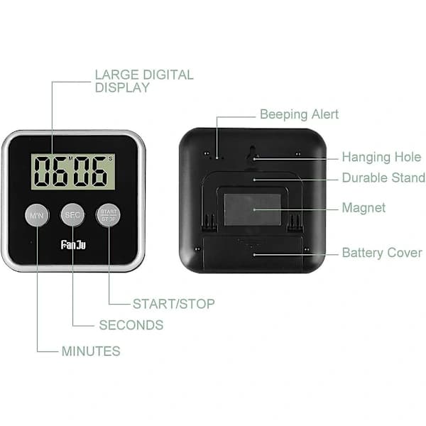Egg Timer Digital Kökstimer med Stor Display/Hög Alarm/Magnetisk Baksida/Fällbart Ställ/Lättanvänd Mini Nedräkningslarm