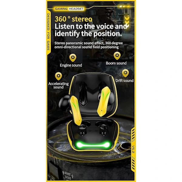 Trådløst Binaural TWS Gaming Headset med Lav Latens Touch Smart 5.2 Bluetooth for Gaming True Wireless In-Ear