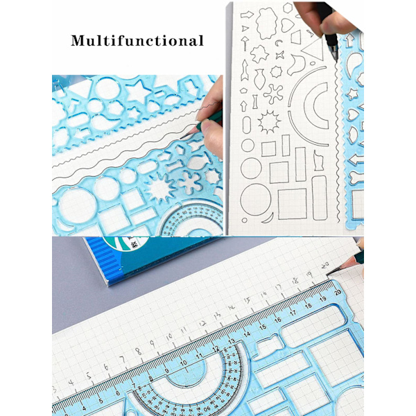 3 st multifunktionella geometriska linjaler för ritverktyg Skolmaterial Linjaler Mångsidigt mätverktyg: Klar geometrisk linjal