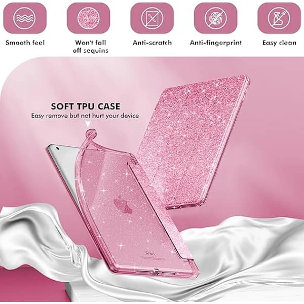 Fodral för iPad 9:e generationen 2021/ iPad 8:e generationen 2020/ iPad 7:e generationen 2019 10,2 tum, pennhållare för barn, rosa