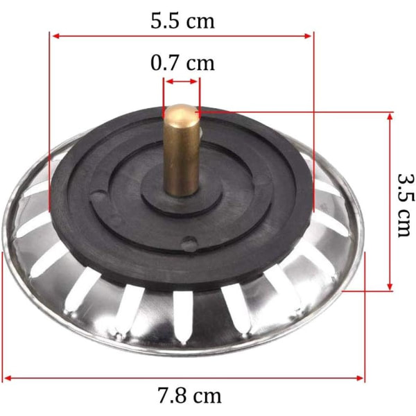 Diskbänksavlopp, 2-pack, avlopp för diskbänk i rostfritt stål, Diameter: 78 mm 13Tretton