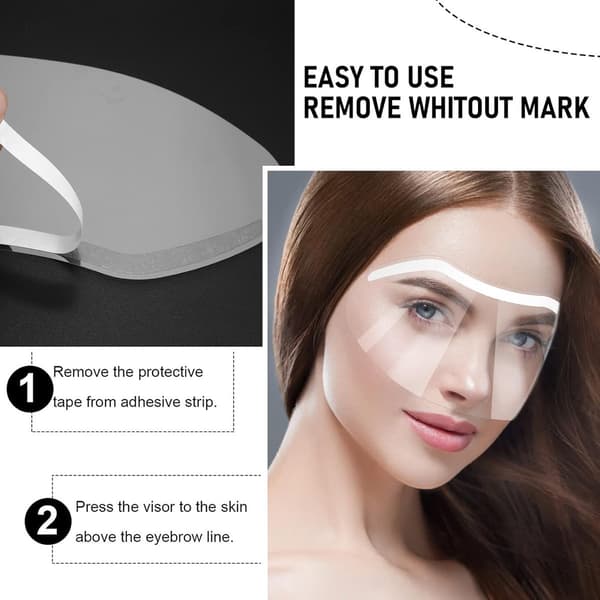 Klare plastik ansigtsskærme, lette selvklæbende visirer, 50-pak til microblading, permanent makeup og efterbehandling af vippeextensions