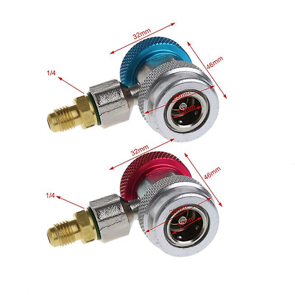 2 stk. Bil Auto Freon R134a Hurtigkobling Adaptere Aircondition Kølemiddel Justerbar A/c Manifo