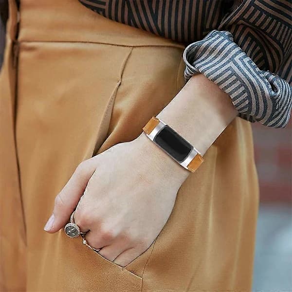 Premium Ægte Læder Justerbart Armbåndsur til Fitbit Charge 6 5 - Grå [] Multolor Matte Coffee
