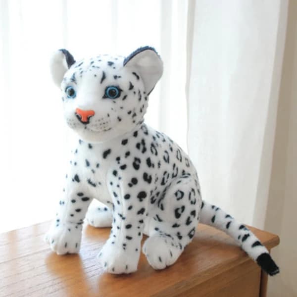Simulert Dyredokke Snøleopard Kosedyr Leopard Plysjleketøy Barnepresent til Gutter Jenter (Snøleopard, Liten (27 cm høy))