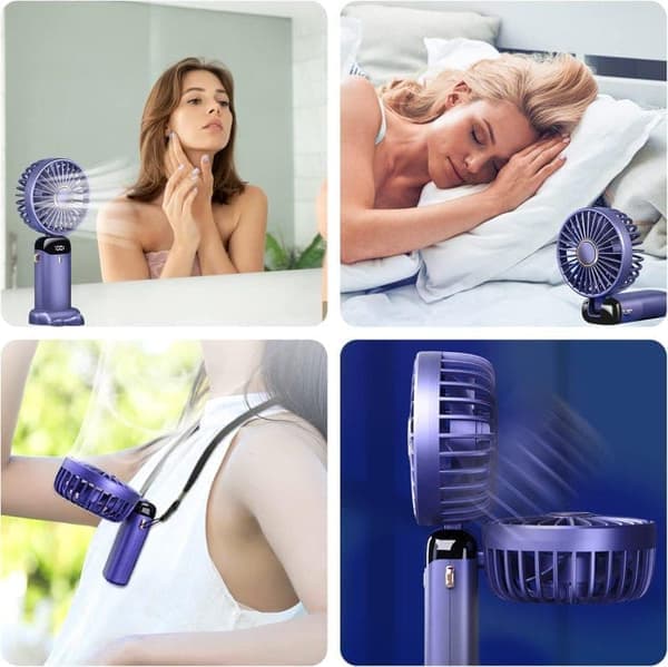 Håndholdt ventilator – Bærbar Mini USB-Ventilator med 5 Hastigheder & Stativ – Genopladelig & Sammenklappelig