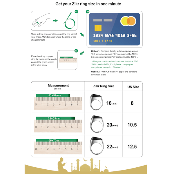 Smarte ringer for menn, oppladbare fingerteller bønnesmarte ringer unisex flerspråklige ringer, app-aktiverte bønnesporere (20 mm)