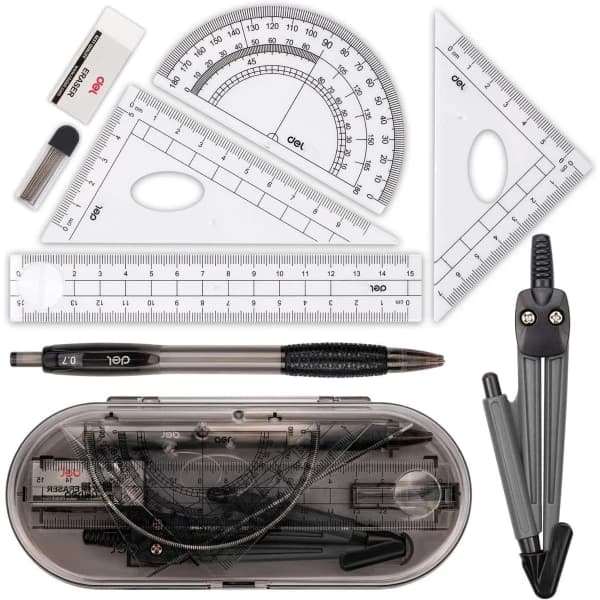 Sett, kompass for geometri, matematikk, geometrisett, 8 deler
