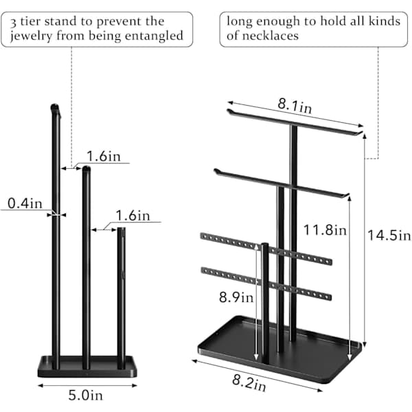 Smyckesställ, 32 cm högt, robust metall, 3-vånings smyckeshållare, vit vit vit