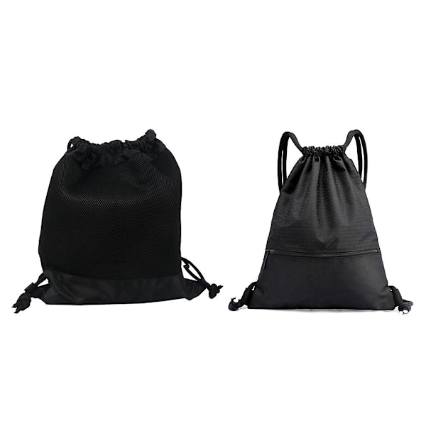 2 Pcs Outdoor Women Men Nylon Black Ultralight Backpack Football Basketball Bag (big & Small)