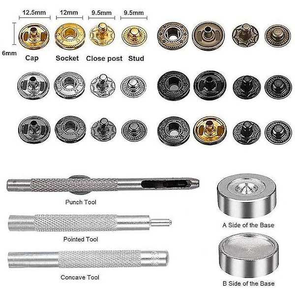 120 sæt trykknap-værktøjssæt, metaltrykknapper, læderhåndværk, nitter, trykknapper, 12,5 mm læder