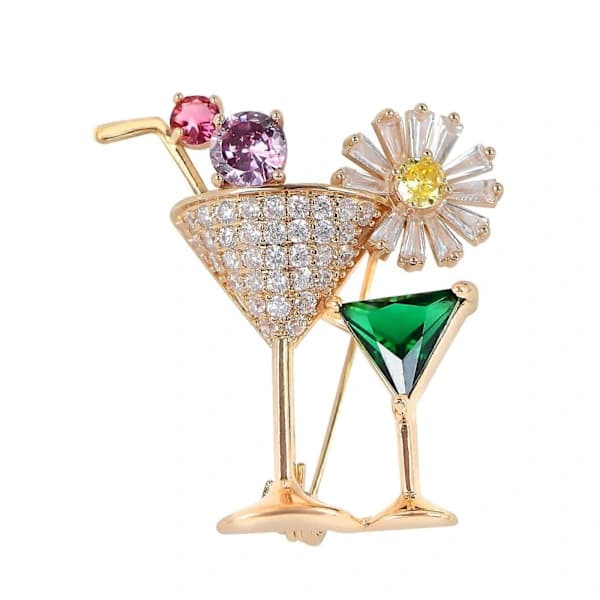 Cocktailglasbroche med krystalrhinsten til festtilbehør