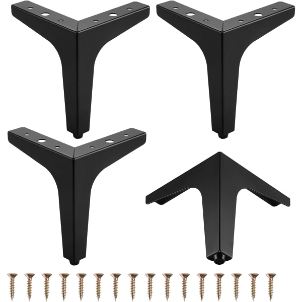 4 ST Möbelben i metall, 4" 10 cm triangulära möbelben för skåpsoffa Soffbord TV-skåp och andra möbelben（svart）