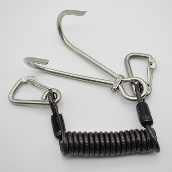 Scuba Reef Rustfrit Stål Dobbelt Dykker Reef Krog Med Spiral Spole Lanyard Dykning Sikker Adgang