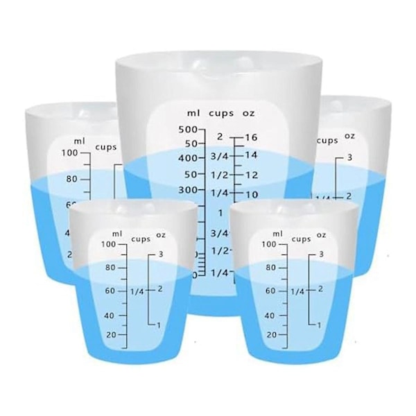 Silikone målebægre, 5 silikonebægre til epoxyharpiksblanding, 500 og 100 ml genanvendelig harpikstilbehør
