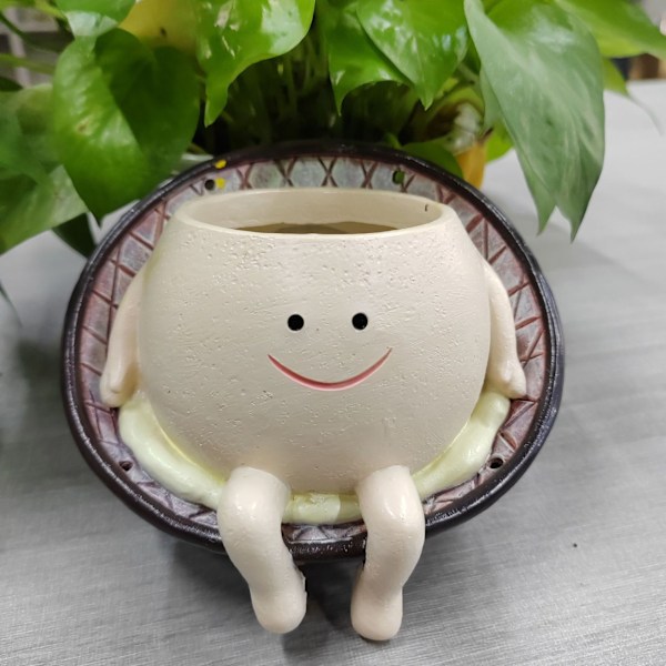 Hengende svingestolplanter Pot Resin Smiley Face Planter for innendørs utendørs plante søte hodeblomsterpotter for streng av perler