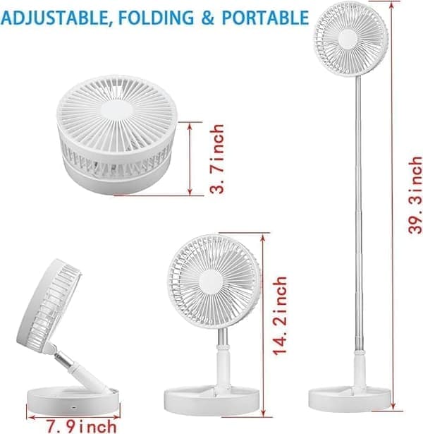 Foldable Floor Fan / Table Fan - Adjustable Design with 7200mAh Battery, Wireless & Versatile Use