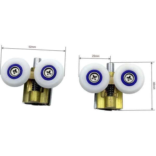 4-pack duschdörrhjul - Duschhjul - Skjutdörrrullar - Mässingsstödsarm med 25 mm hjuldiameter för duschkabin, duschrum